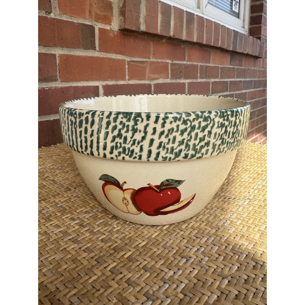 Vintage Spongeware Apple Green Mixing Bowl 8" Grannycore THT